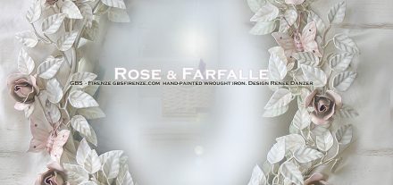 Specchiera Rose Farfalle e Fiocco. Ovale. Ferro battuto